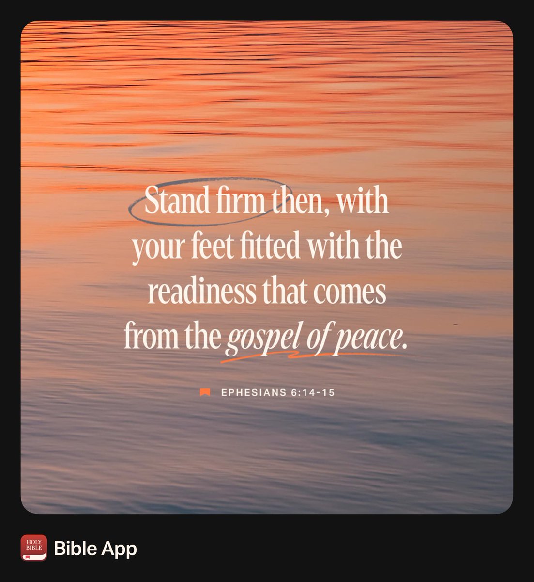 pkoss455's tweet photo. “and, as shoes for your feet, having put on the readiness given by the gospel of peace.”
Ephesians 6:15 ESV
https://t.co/RTZVf5vqTO https://t.co/VOAQkCEqYJ