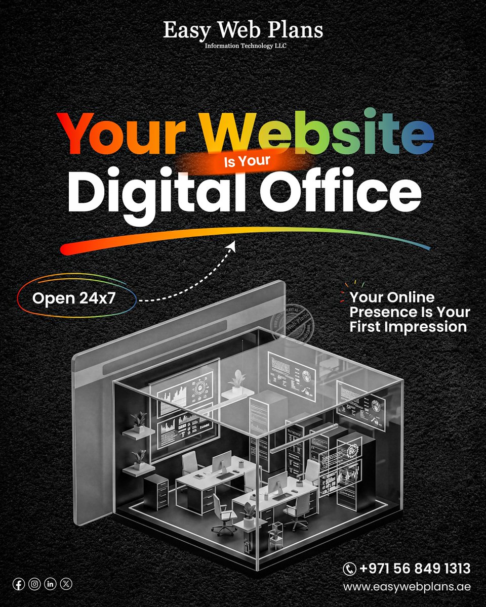 EasyWebPlans's tweet photo. 🌐 Your website is your digital office — open 24/7.

Make a powerful first impression with a modern, responsive, and high-converting website that works for your business around the clock.

🚀 Website Design | Ecommerce | SEO | Google Ads

📞 +971 56 849 1313
🌐 https://t.co/kTBxB5J8XV

#DubaiBusiness #WebsiteDesignDubai #WebDevelopmentDubai #DigitalMarketingDubai #SEODubai #GoogleAdsDubai #UAEBusiness #DubaiStartups #BusinessGrowth #LeadGeneration #EasyWebPlans #DubaiEntrepreneurs #OnlineBusiness #EcommerceDubai #DigitalOffice