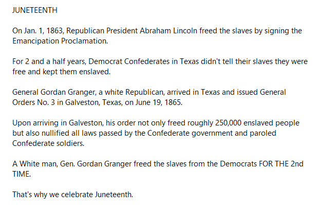 MSandy287260's tweet photo. @BlackAndNative1 The Black community can thank another White, Republican man for their freedom. https://t.co/AxsYMTZR6J