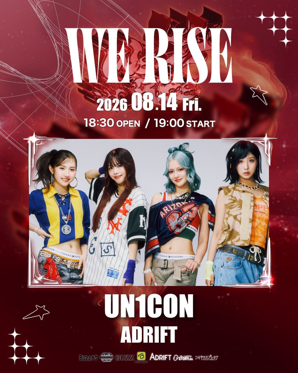 UN1CON_OFFICIAL's tweet photo. 📢【UN1CON出演！】
8/14(金)に開催される"WE RISE"にUN1CONの出演が決定いたしました！🦄

🎡WE RISE
🗓️2026年8月14日（金）OPEN 18:30 / START 19:00
📍下北沢ADRIFT

🎫6/23(火)21時販売開始
🔗https://t.co/idvu8AjAnp

当日のライブはツイキャスプレミアにてオンライン配信も実施。遠方の方もリアルタイムでお楽しみいただけます。
🔗https://t.co/icUEdGUvD5