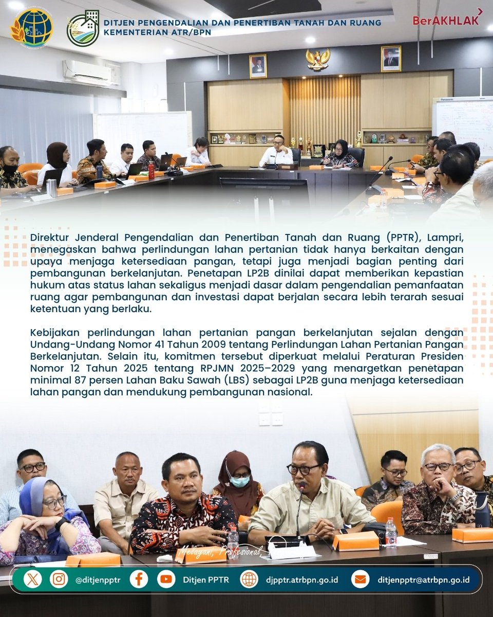 ditjenpptr's tweet photo. Ditjen PPTR terima konsultasi Pansus Pengawasan Perda DIY No 10 Tahun 2023 tentang RTRW DIY 2023–2043. Pembahasan mencakup percepatan penetapan LP2B, pengendalian alih fungsi lahan, serta sinkronisasi kebijakan pertanahan dan tata ruang untuk mendukung pembangunan berkelanjutan. https://t.co/ZVAOEbusnq
