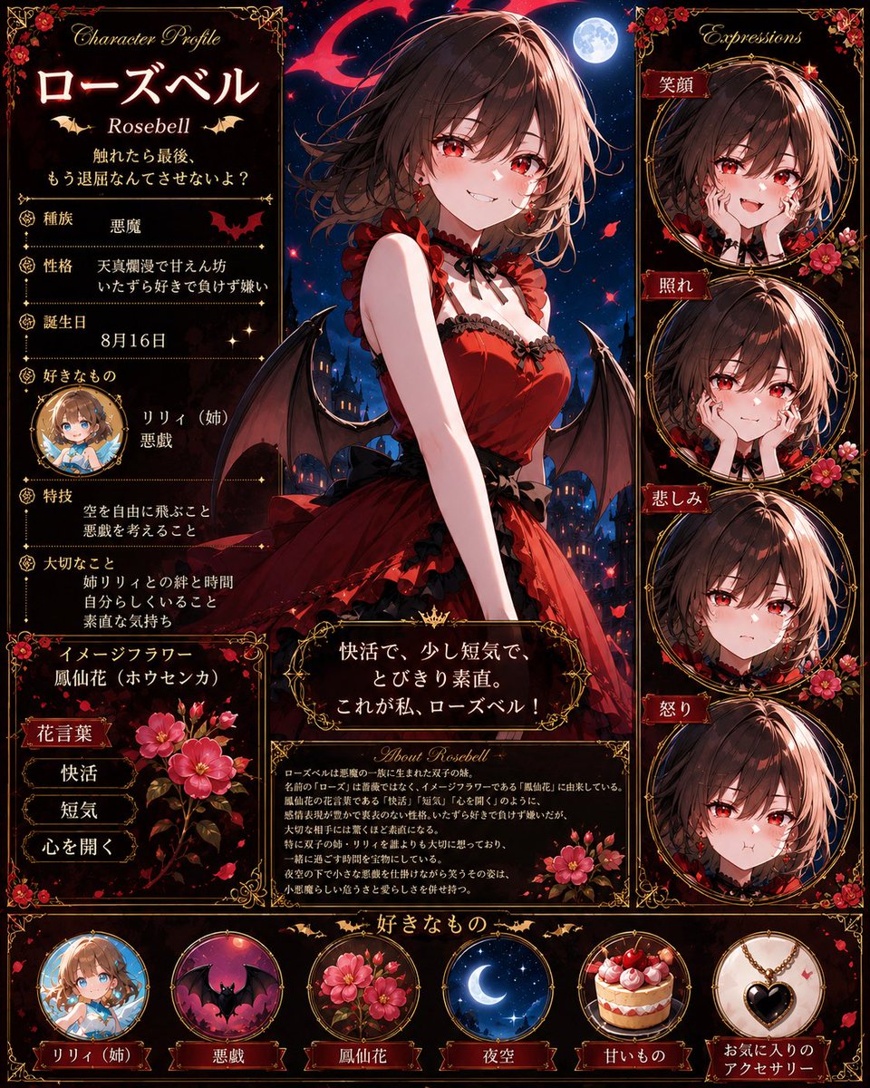 keimf15's tweet photo. うちの子達を詳しく紹介します✨

実はこんな設定があったりします🤭

ChatGPTで作れるプロンプトもリプに置いておきます♪

「うちの子紹介カード作りたい！」という方はご自由にどうぞ✨

皆さんのうちの子もぜひ見せてください😊

#リリィベル  #ローズベル　#紫苑 https://t.co/Z8UQALW4cm