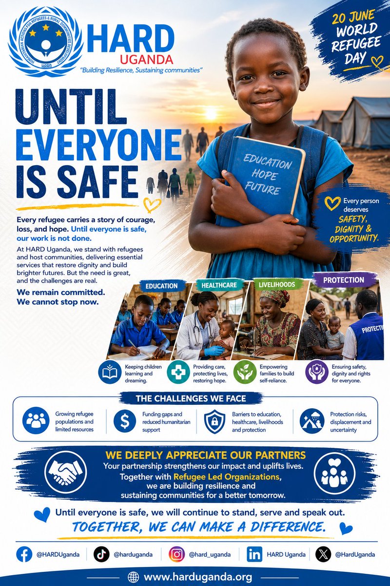 Harduganda20's tweet photo. Happy World Refugee Day. 

Theme: Until everyone is Safe.

Refugees needs holistic quality  services to live. Let continue supporting them until everyone is safe and able to withstand the challenges alone in resilience. 
Advocate for Refugees anf fund Refugee Led initiatives https://t.co/0qbFTiCKeq