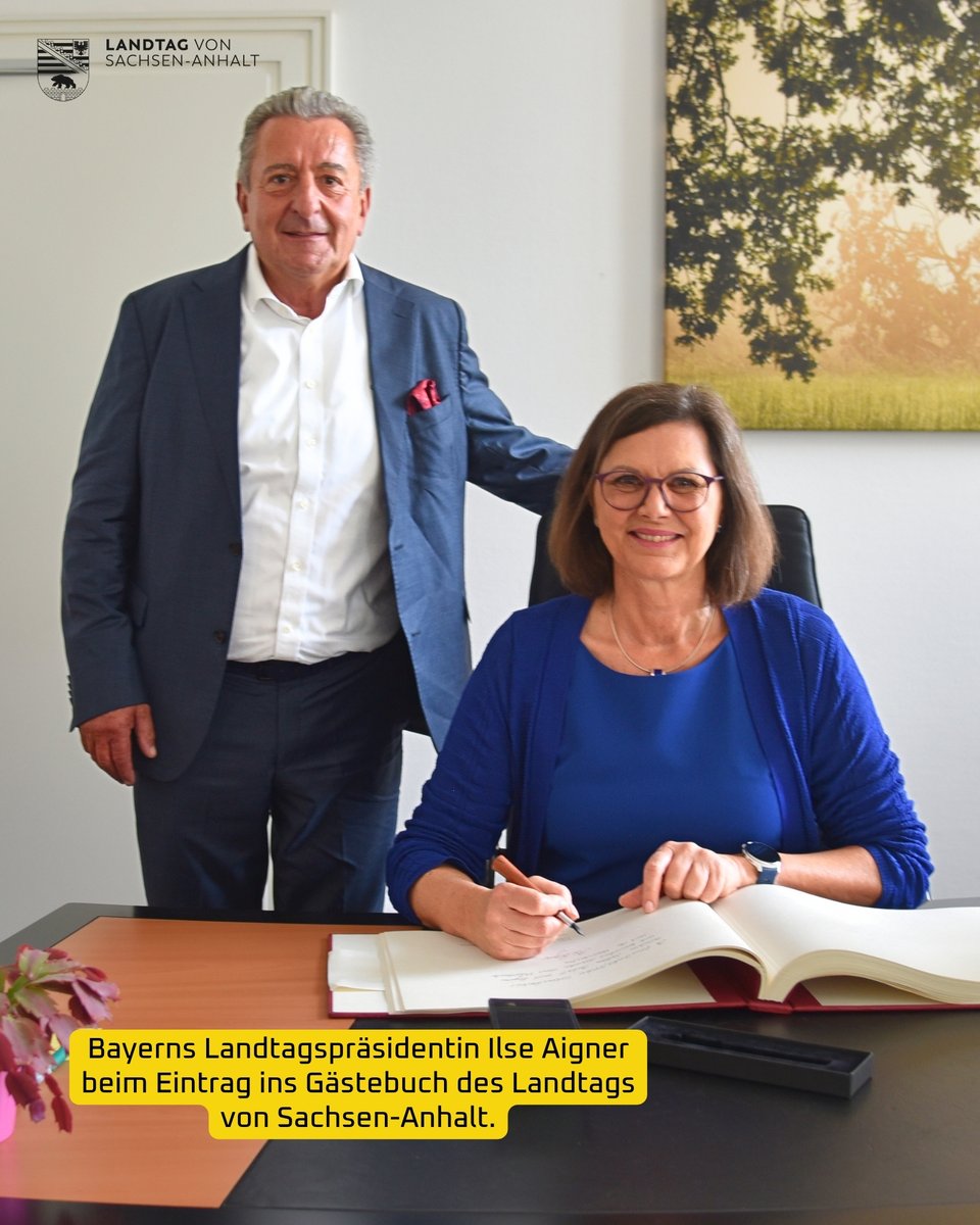 Landtag_LSA's tweet photo. Landtags-@PraesidentLT_ST Dr. Gunnar Schellenberger hat seine bayerische Amtskollegin @IlseAigner zu deren Antrittsbesuch im Landtag willkommen geheißen. Nach einem Ausflug zum Ringheiligtum Pömmelte fand die offizielle Begrüßung im Magdeburger Landtag statt. #ltlsa https://t.co/e6nXwPlVRP
