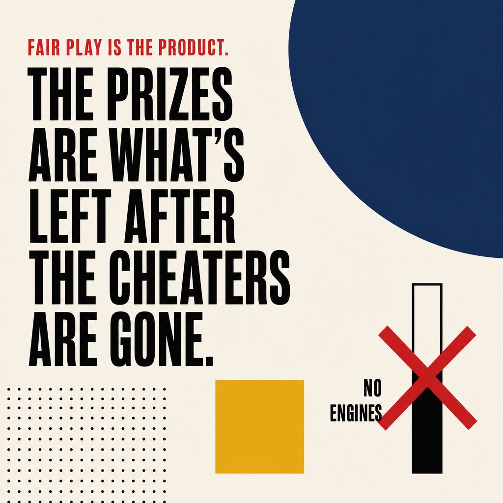 ChessPoint_'s tweet photo. Anyone can drop TON into a prize pool. The hard part is making sure a 1200 didn't just beat a 2200 with Stockfish open in another tab.

That's the whole product. The prizes are what's left after the cheaters are gone.