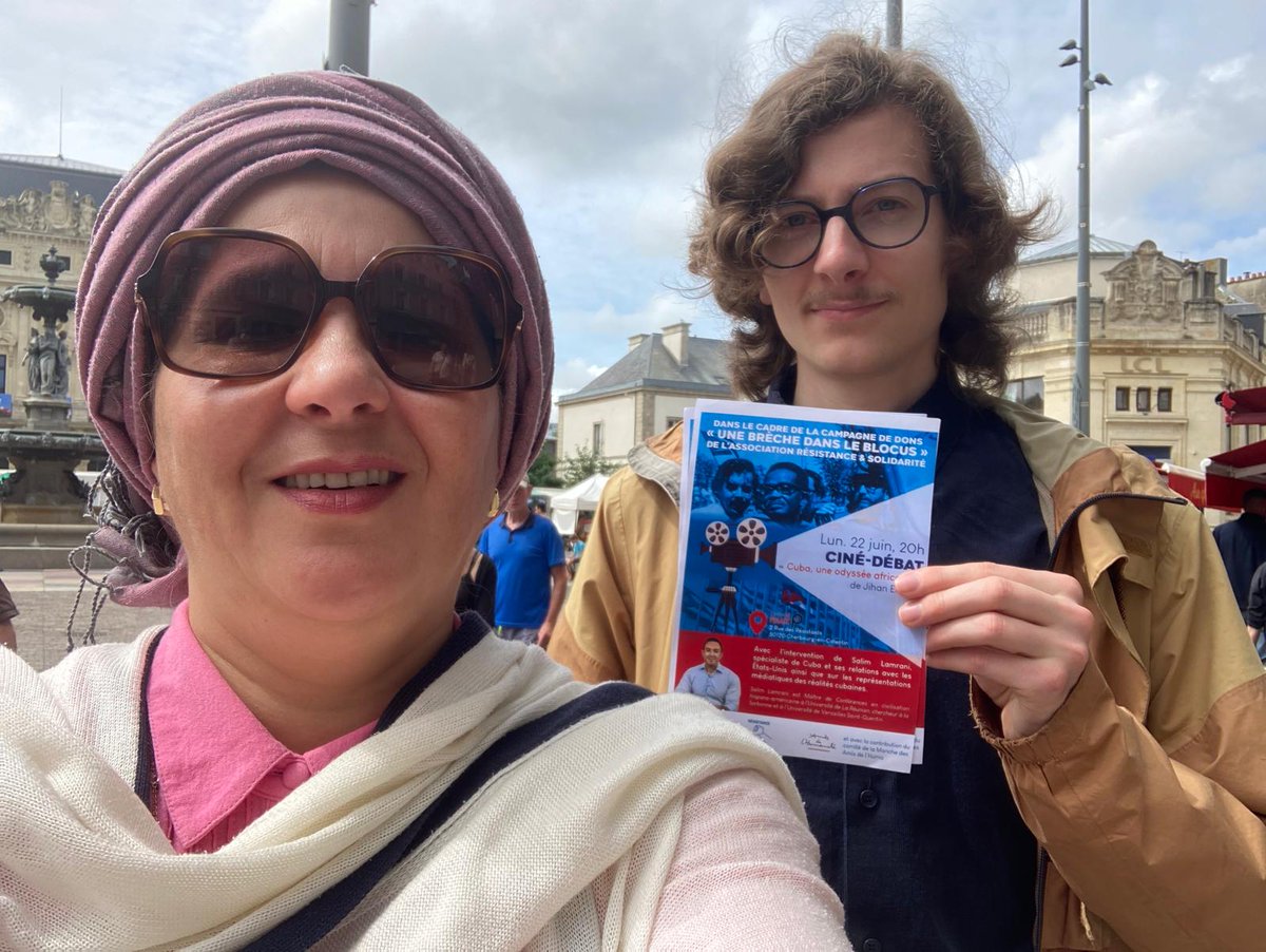 r_solidarite's tweet photo. Mobilisés dans les rues de #Cherbourg pour vous donner rdv lundi 👉 projection de 'Cuba, une odyssée africaine' suivie d'une intervention de @SalimLamraniOff, 20h au cinéma le Palace https://t.co/Qjf8L3M3Zd