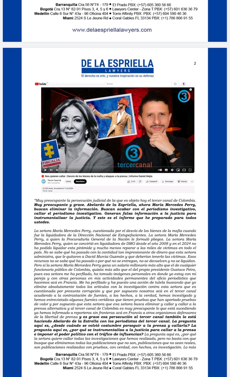 DanielMejiaLoz2's tweet photo. 🔴 Hasta Francia llega la persecución contra periodistas de Abelardo de la Espriella, he sido amenazado de muerte después de que el candidato Presidencial emprendiera acciones legales para callarme por mi labor periodística, ya hice la denuncia ante la policía francesa @FLIP_org https://t.co/LQhWw1M20B