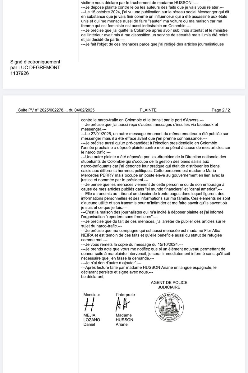 DanielMejiaLoz2's tweet photo. 🔴 Hasta Francia llega la persecución contra periodistas de Abelardo de la Espriella, he sido amenazado de muerte después de que el candidato Presidencial emprendiera acciones legales para callarme por mi labor periodística, ya hice la denuncia ante la policía francesa @FLIP_org https://t.co/LQhWw1M20B