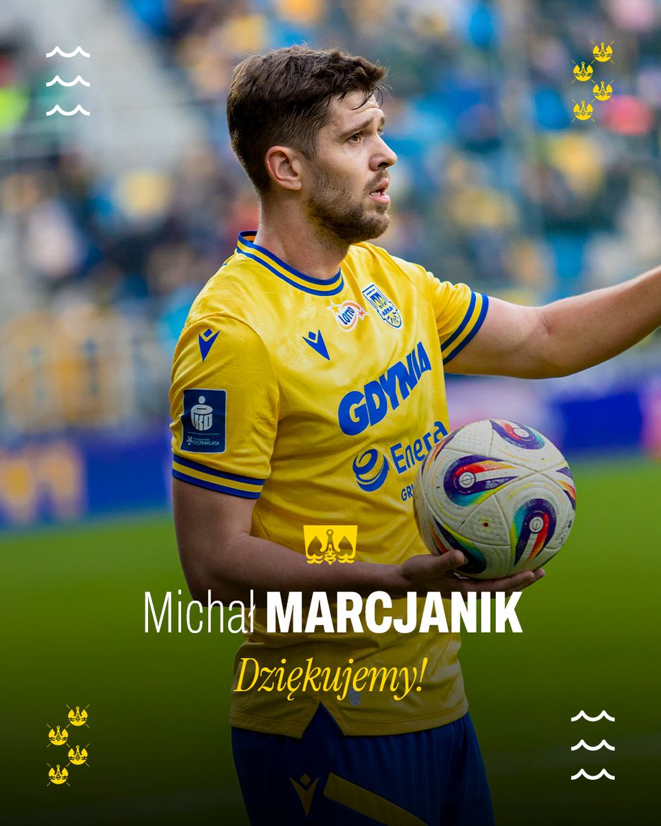 ArkaGdyniaSA's tweet photo. ⚔️ 336 meczów, 
⚽️ 32 gole.

🔚 Michał Marcjanik odchodzi z Arki Gdynia. Dziękujemy za te wszystkie lata, wspaniałe sukcesy i niezapomniane gole. Powodzenia, Marcjan! 👏🟡🔵

𝑾𝒊𝒆̨𝒄𝒆𝒋: https://t.co/zzfW3yteor https://t.co/yShdmFgEvZ