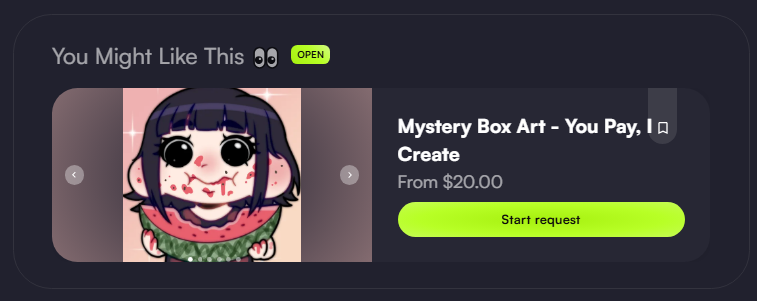 BiiSutaa's tweet photo. I know not everyone has the same budget, but still wants a piece from me

So I made a Mystery Box Art service on VGEN! 
You choose the budget, I choose what I create. 👀
Sketch? Chibi? Illustration? Tiny art gremlin experiment?
Nobody knows.
#vgen #vgenartist https://t.co/p0rkBbT0qb