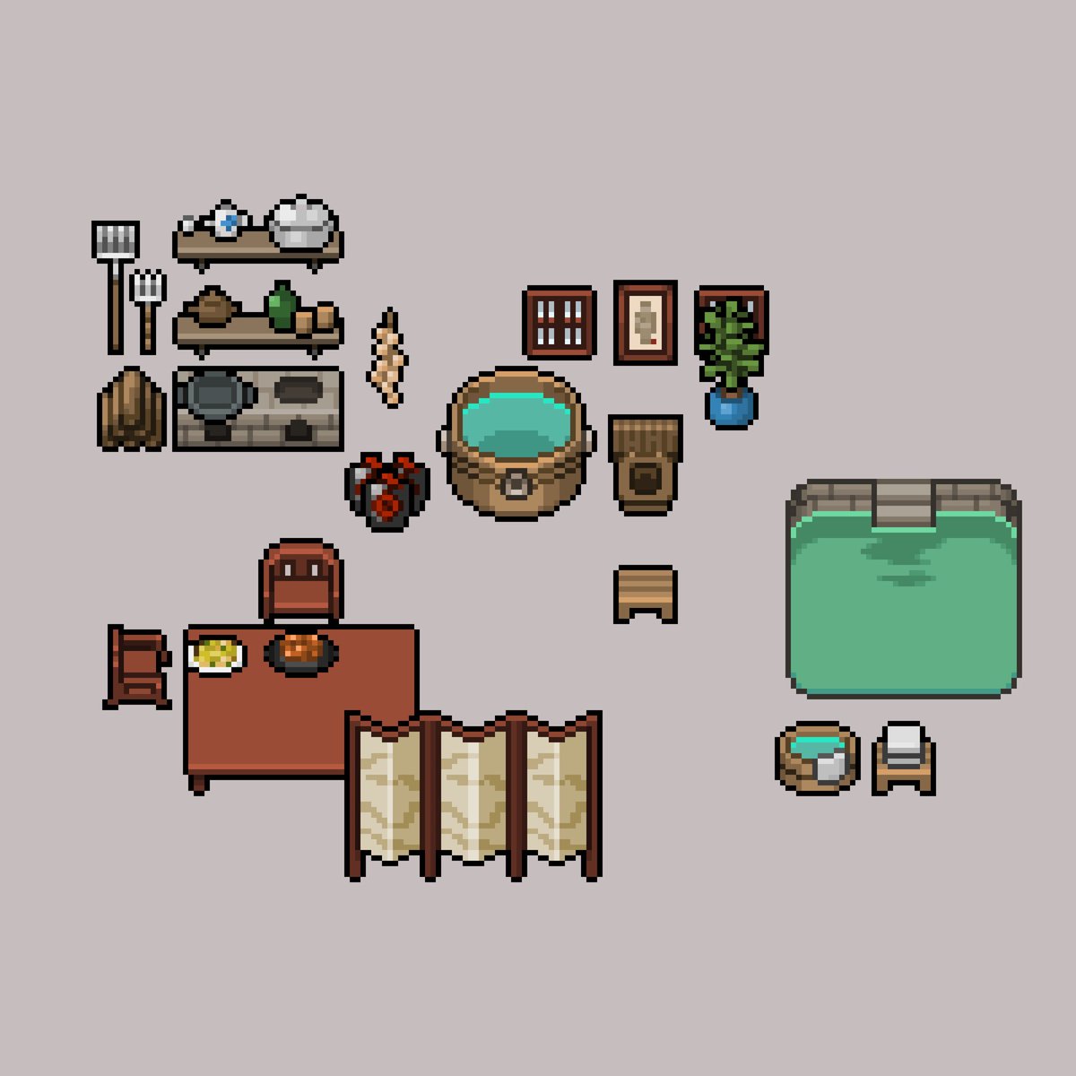 fiopixelart's tweet photo. 16x16 Tileset | Chinese Style House - ON SALE!!
Only $3 for a pack with some cute traditional Chinese style furniture and stuff✨
#pixel #pixelart #ドット絵 #assests #tileset https://t.co/SiJrq2KUZr