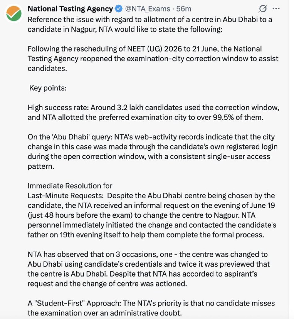 BesuraTaansane's tweet photo. Stop lying @SupriyaShrinate , the candidate himself had opted for Abu Dhabi and then requested for Nagpur at the eleventh hour. Yet he was accommodated and allocated Nagpur by @NTA_Exams https://t.co/xaFTZtMS5A