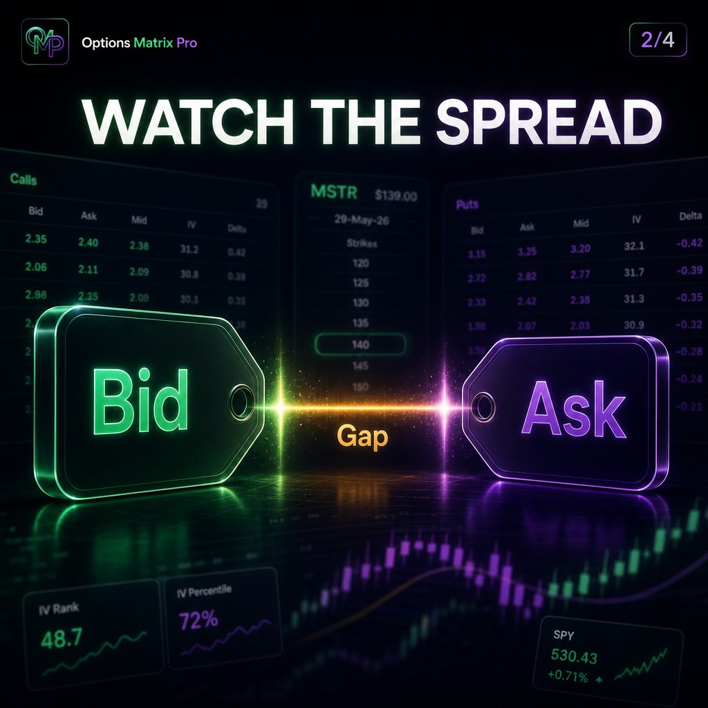 options_matrix's tweet photo. A high-looking premium can lose its shine when the option is hard to trade. Wide bid/ask spreads, low volume and thin open interest can all make entries and exits more expensive than they look on the surface. Liquidity…
Full options data: https://t.co/KZs2E8i6ze
#OptionsTrading #OMP