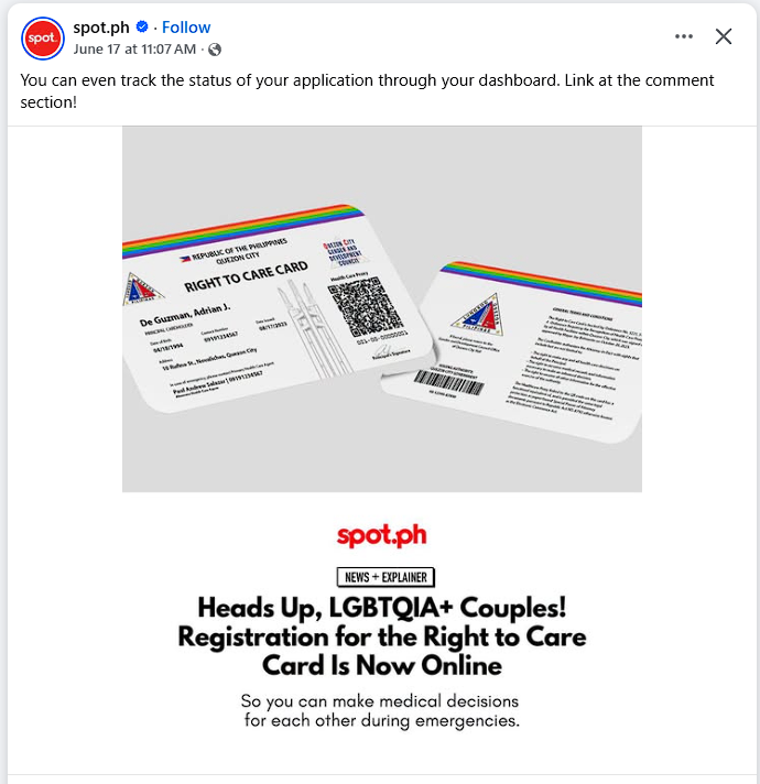 lifepoz2016's tweet photo. Heads Up, LGBTQIA+ Couples! Registration for QC's Right to Care Card Is Now Online.
#LGBTQIA #samesexcouple #quezoncity https://t.co/V0nqZ5N56S