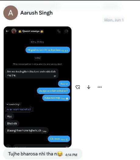 Tom143678's tweet photo. Ananya aunty is the biggest doxxer here. She came to us using an ID named Aarush. When I didn't believe her, she sent us proof and said, "Tujhe bharosa nahi tha." She gave us Alka and Eclipse's details, but when we posted about her she suddenly started trying to protect her image https://t.co/Rv79ze4jk4