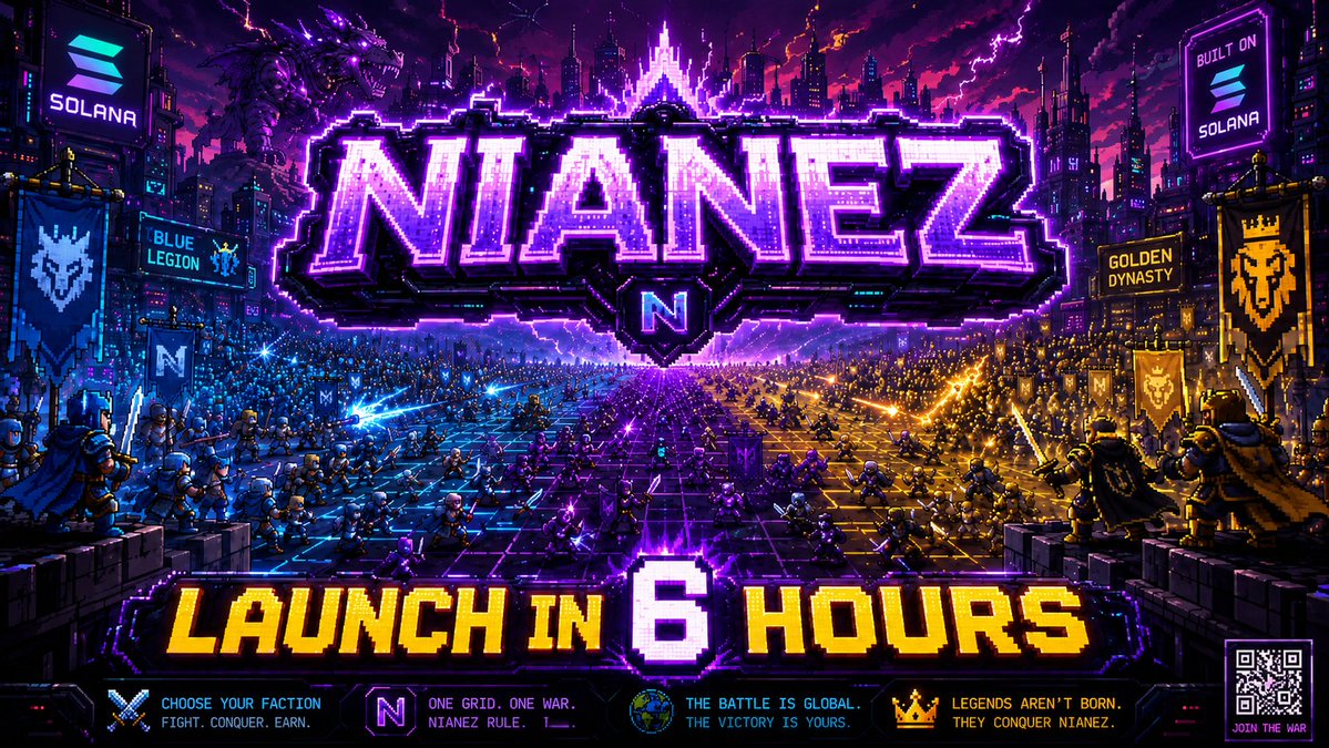 nianezcom's tweet photo. ⏰ NIANEZ LAUNCH COUNTDOWN: 6 HOURS LEFT! ⚔️

The biggest pixel war on Solana is getting closer!

War starts at ~18:00 UTC today.

Which color will control the canvas first?
🔵 Blue Legion
🟣 Purple Syndicate
⚫️ Black Void
🟡 Golden Dynasty

Drop your faction + RT 🔥

Full launch thread 👇