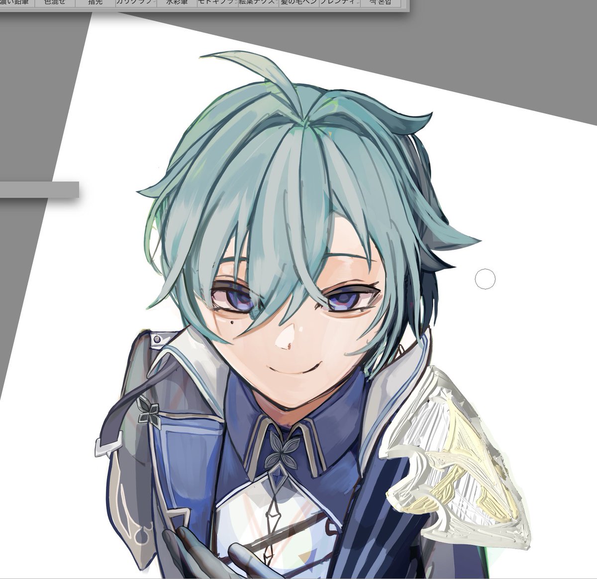 kitamaruqop's tweet photo. 友達が描いて欲しいって言ってくれてたローエン！あまりにも完成させられないからお顔だけ https://t.co/wTnZCcedsp