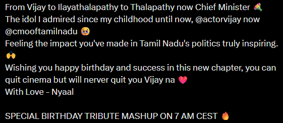 nyaal_official's tweet photo. Happy birthday CM Vijay sir ❤️🔥🥹
@actorvijay @CMOTamilnadu https://t.co/oPumY2ZJuS