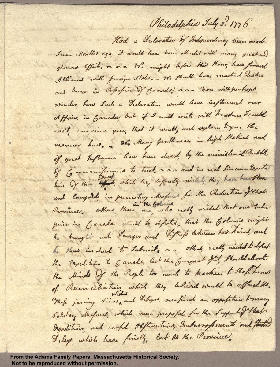 discover_och's tweet photo. On July 3, 1776, the day after Congress voted for independence, John Adams sat down in Philadelphia and wrote to Abigail that he believed the second of July would become "the most memorable epocha in the history of America" and would be celebrated forever with "Pomp and Parade, with Shews, Games, Sports, Guns, Bells, Bonfires and Illuminations from one End of this Continent to the other from this Time forward forever more.”

He had the spirit of the holiday exactly right and the date wrong by two days. 

This year for the 250th you should be celebrating the greatness of America and its people just like the Founding Fathers predicted anon, while also figuring out how to make the next 250 years even greater.