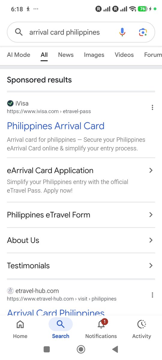 aheahex3's tweet photo. "arrival card phillipines"でぐぐると、フィリピンの入国カード作成代行するサービスがトップに出てくる(スポンサー広告)。
通常コースが3194ペソ、15分の特急ゴコースが6389ペソらしい。公式サイトだとレスポンス1分で無料なのに https://t.co/aYhPQ0tlea