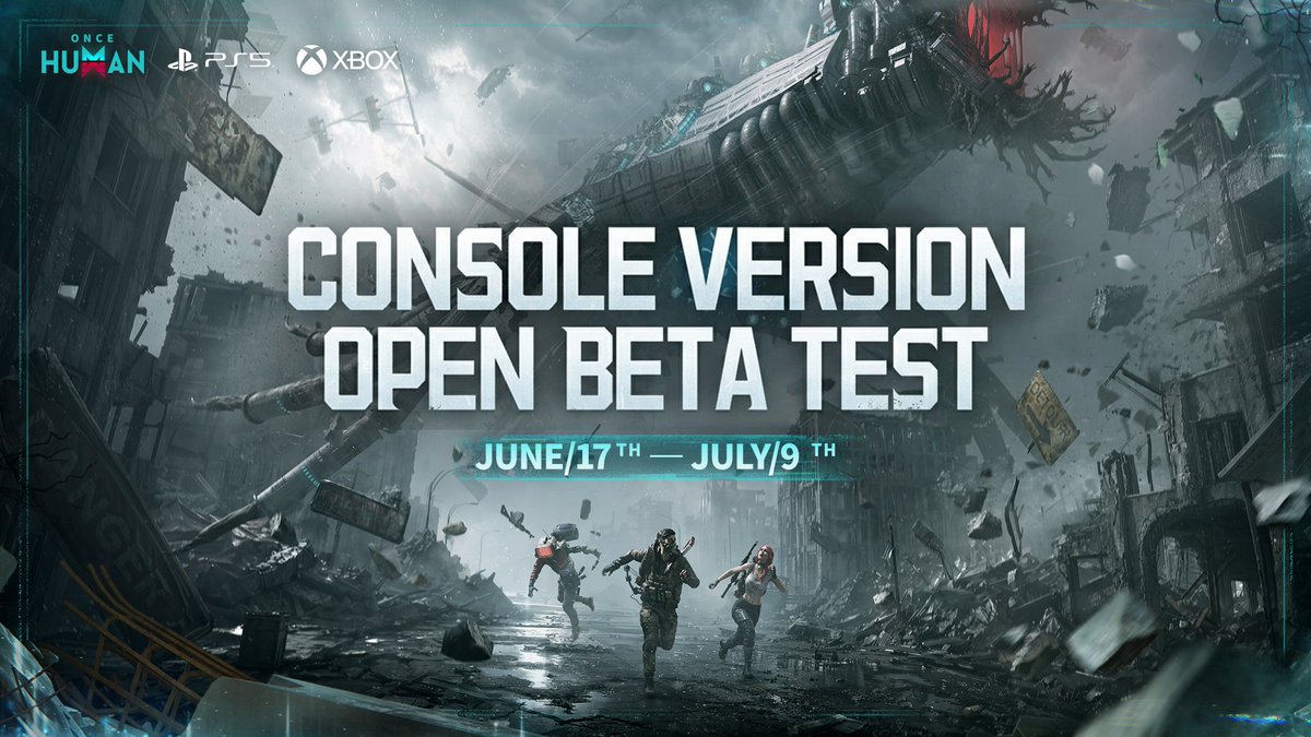 OnceHuman_'s tweet photo. Haven’t gotten your hands on our Console Version Open Beta Test yet?

The test is still open for all players to jump in! We’re eager to gather more diverse gameplay feedback to fine-tune controller performance and overall console experience ahead of launch. If you love Once Human and own a console, don’t miss this opportunity.

🚨 Time is ticking! Please note that the PlayStation test sign-up access will close on June 20, 2026, at 16:00 (PT). Existing Players will not be affected. Hurry up and secure your spot!

Tag your fellow console gamers and invite them to join us to shape the game together!

Get the Console Version Open Beta Test here👇

▶️XBOX: Open XBOX Insider Hub -> Navigate to the “Previews” section -> Search for “Once Human” -> click “Join”
▶️PlayStation (Closes Soon!): https://t.co/SL5l0NbMh0

#OnceHuman #oncehumanmobile #ConsoleTestLiveNow #PS5 #XBOX