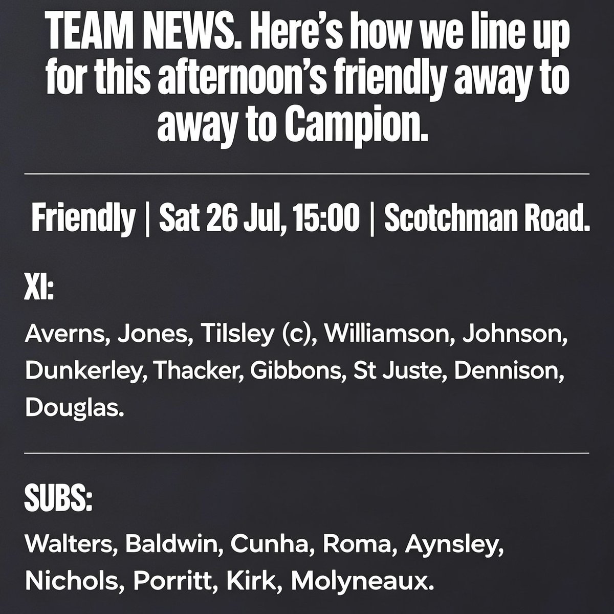 NorthFerribyFM's tweet photo. TEAM NEWS  Here’s how we line up for this afternoon’s friendly away to Campion. https://t.co/SEqywebrfw