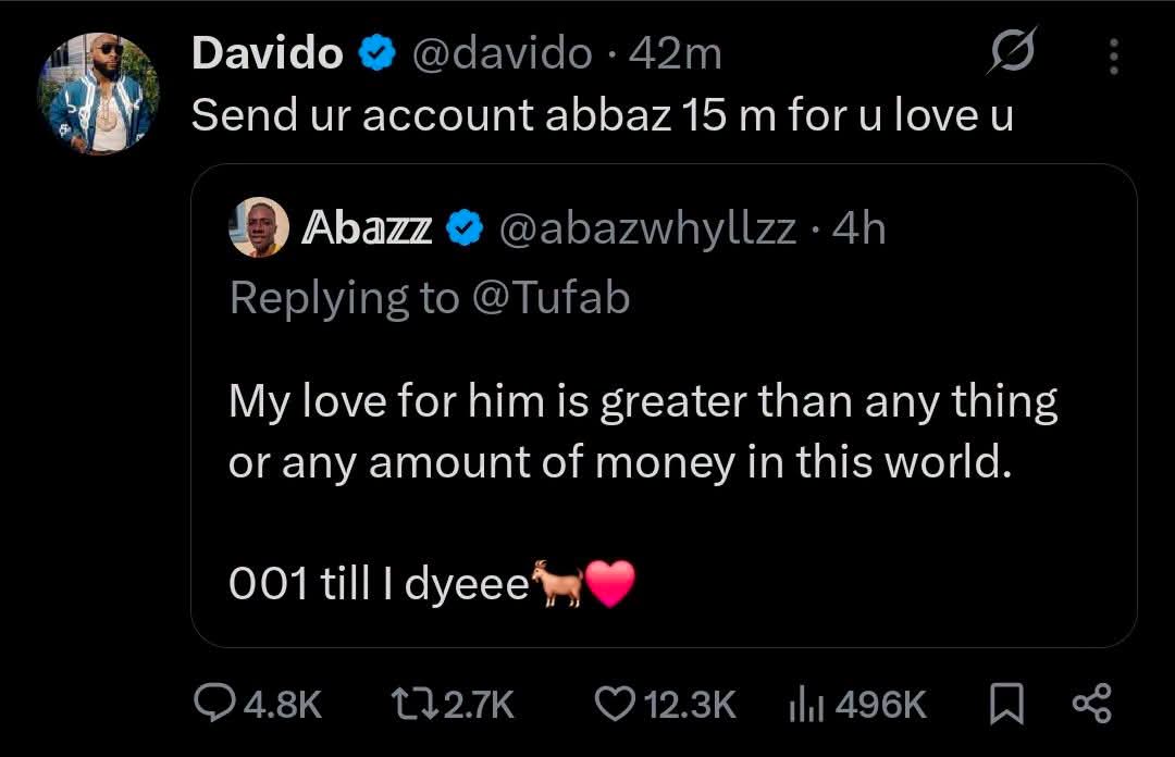 ENGRSMAN10's tweet photo. @davido 

Davido, the world sees the superstar, but many people see the human behind the success. Your journey proves that loyalty, love and consistency can build a legacy. 001 forever 🐐❤️

@davido for ever https://t.co/09DsjlVOld