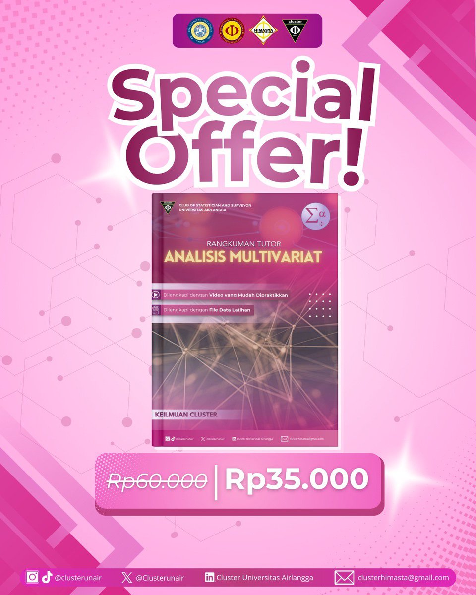 Clusterunair's tweet photo. Variabel penelitian banyak tapi bingung mau pakai Analisis Faktor, MANOVA, Multidimensional Scaling, atau Metode Multivariat lainnya? 😥📊

Tenang, Cluster UNAIR hadir dengan  𝗞𝗨𝗧𝗢𝗥 𝗔𝗻𝗮𝗹𝗶𝘀𝗶𝘀 𝗠𝘂𝗹𝘁𝗶𝘃𝗮𝗿𝗶𝗮𝘁! 🎓✨

🔥SPECIAL OFFER cuma  𝗥𝗽𝟯𝟱.𝟬𝟬𝟬 saja! 🔥 https://t.co/bAu6n3Alfh