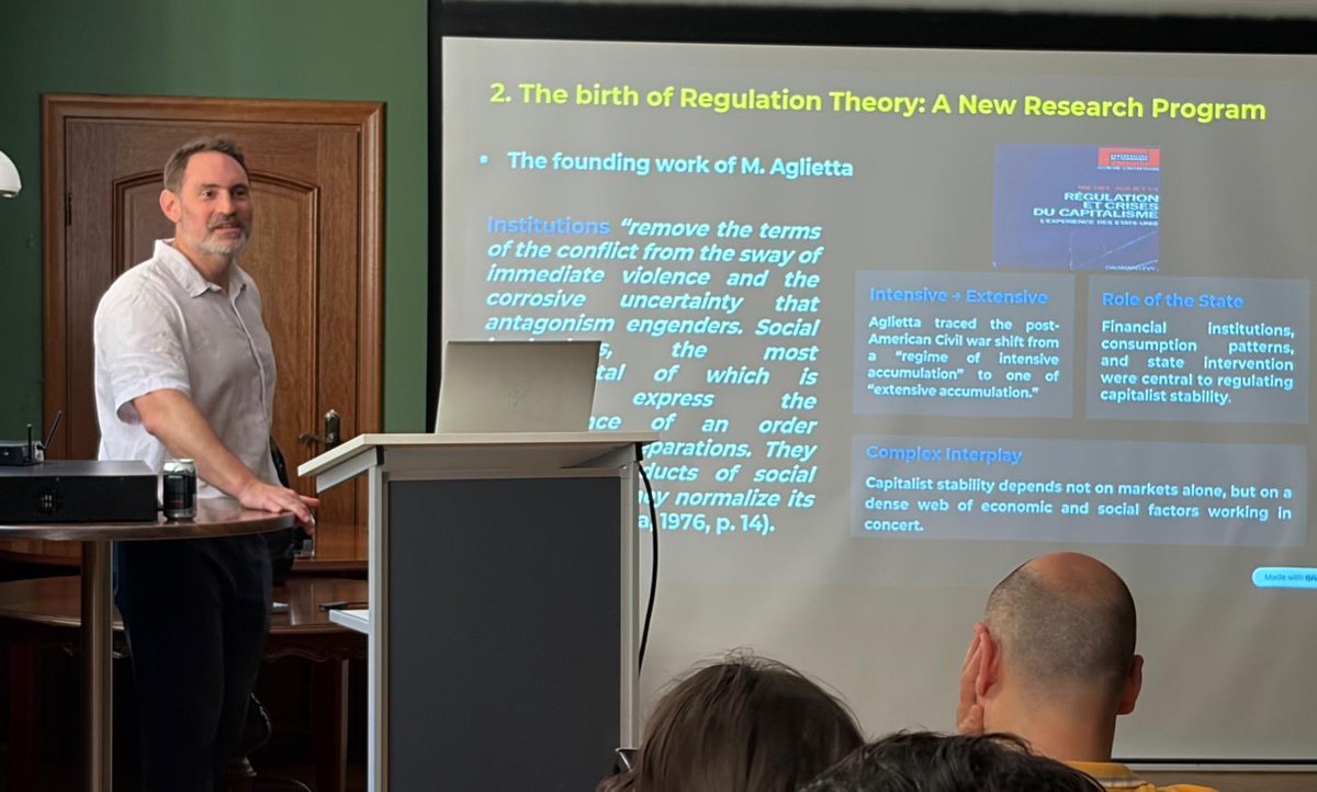 Lprochon's tweet photo. My friend Guillaume Vallet speaking on the French Regulation School at the Poznan post-Keynesian Summer School https://t.co/sSuHAZNRw4