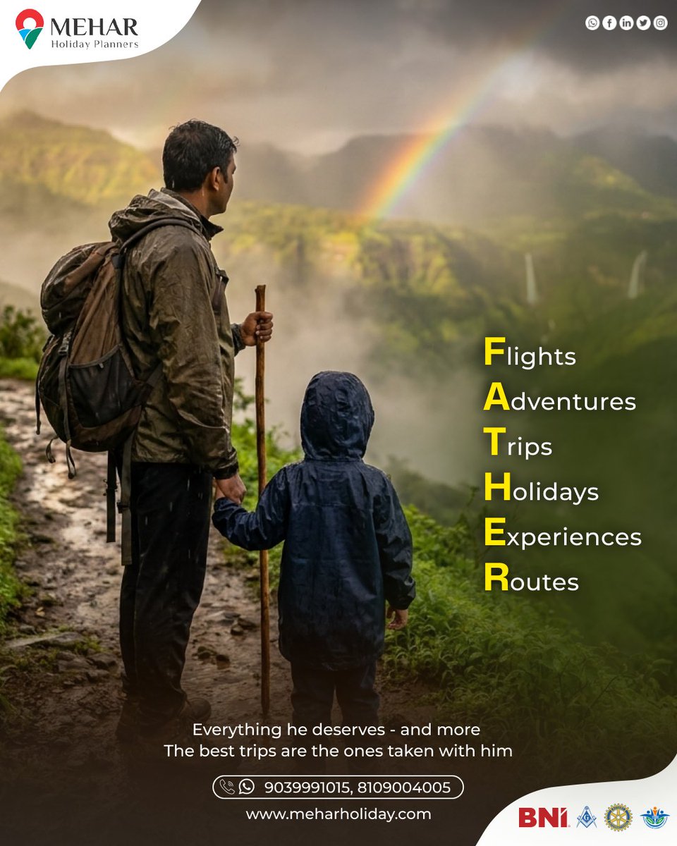 MeharHoliday's tweet photo. He planned your first steps.
Now it's your turn to plan his next adventure🌍
This Father's Day, celebrate the hero of your journey with experiences he'll cherish forever ✈️

Because the best trips are the ones taken with Dad ❤️
#meharholidayplanners #fathersday #travel #memories https://t.co/47FDCJ8lvu