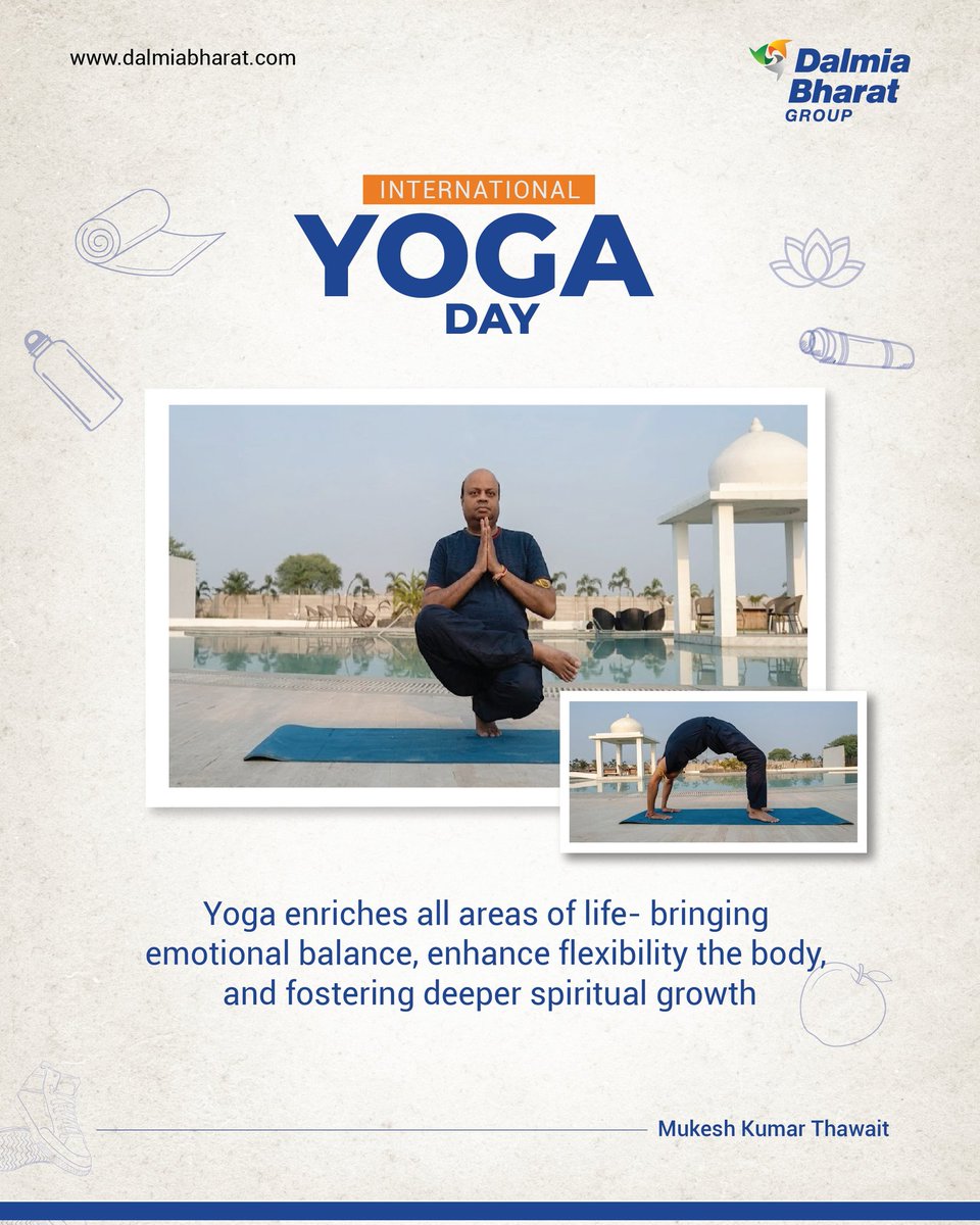 DalmiaBharat's tweet photo. Behind every milestone at Dalmia is a team that breathes, focuses, and grows together. Swipe to see how stepping onto the Yoga mat has fundamentally changed the way our team work and live. 

#InternationalYogaDay #DalmiaBharatGroup #YogaJourney #MindfulLiving https://t.co/FJIFLLUVH5