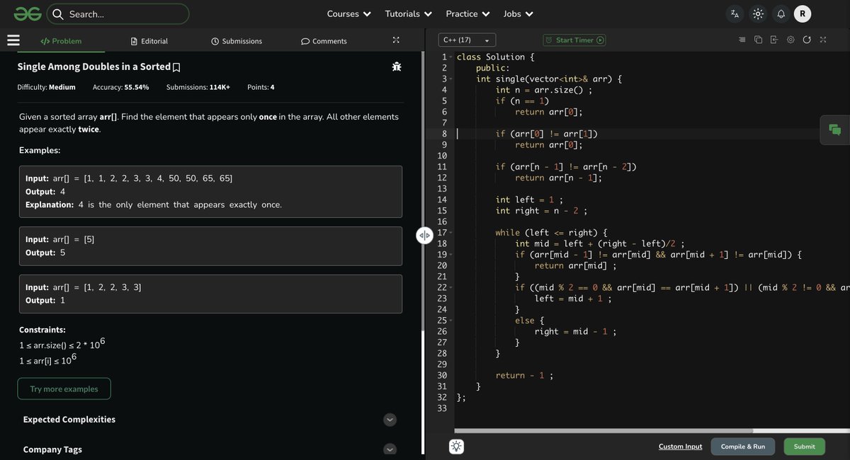 RaghuveerK2007's tweet photo. Day 20 of #SDESheetChallenge ✅              

Solved:                                
 • Median in a row-wise sorted Matrix
• Find nth root of m
• Single Among Doubles in a Sorted
• Search in Rotated Sorted Array

Binary Search  : 4/4 completed
@striver_79
@takeUforward https://t.co/ZOio5oQeG8