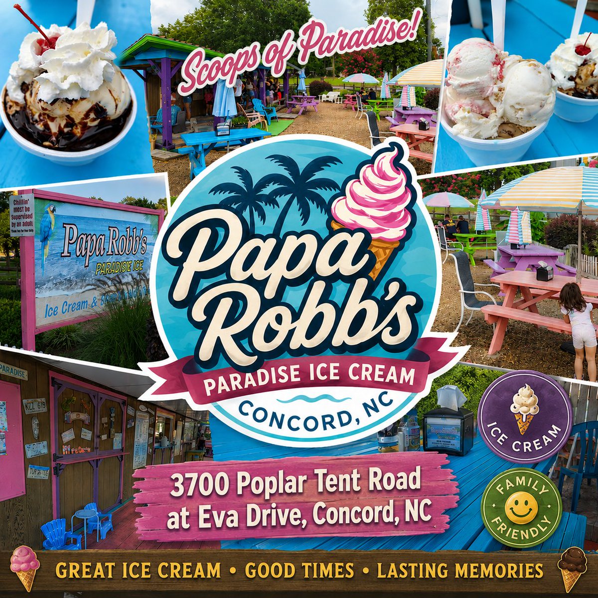 Papa_Robbs's tweet photo. Good Morning Concord. Ready to relax and enjoy a treat. Hope to see you this weekend. Have a great day. 12 till 9pm.
#PapaRobbs #Playground #PapaRobbsParadiseIce #BananaSplit #IceCreamShop #ConcordNC #Dessert https://t.co/OgBjK6RqFv