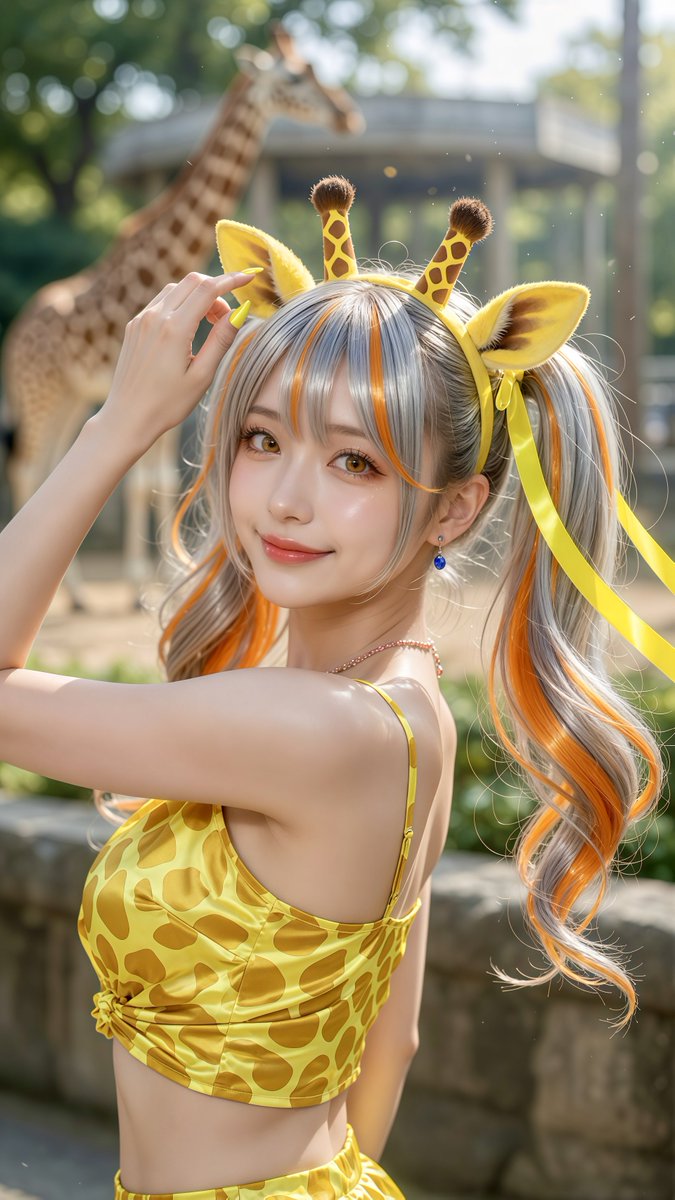 AI黄のひらめき キリン園にて🦒💛 #AIart