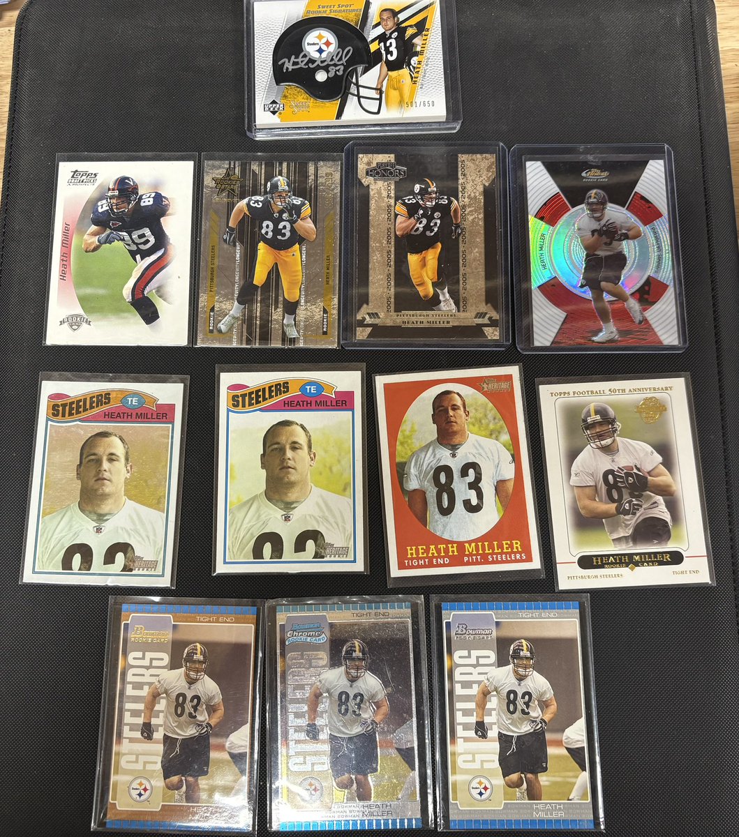 mcfarm21's tweet photo. @dhdrewry @1Cash28 @CardPurchaser My fledgling Heath Miller RC collection. https://t.co/t4j8RlHb4H