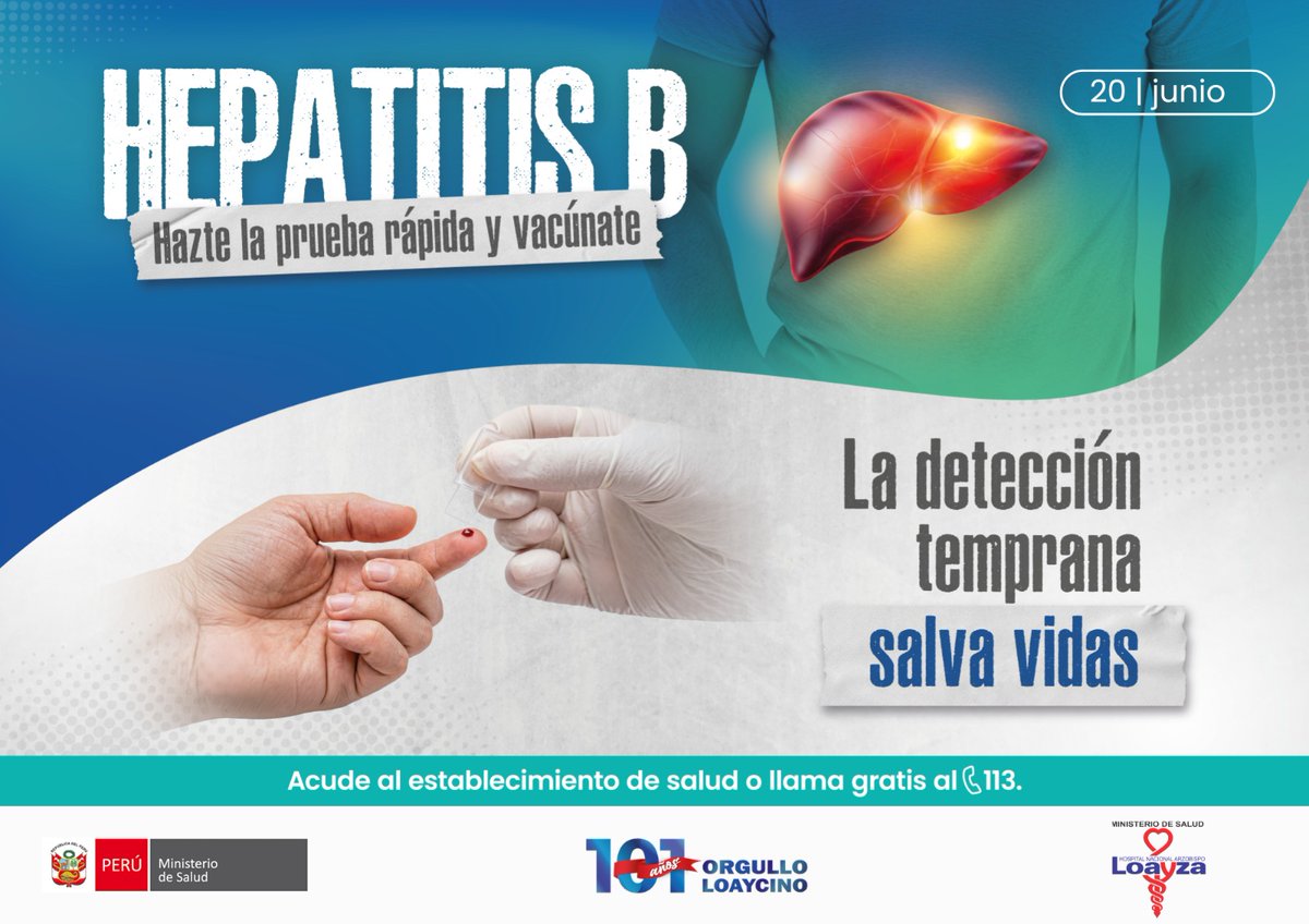 hospitalloayza's tweet photo. 🩺 La #HepatitisB puede avanzar sin síntomas. La prueba rápida y la vacunación son claves para prevenir complicaciones.
✅ Hazte la prueba
✅ Vacúnate
✅ Protege tu salud
La detección temprana salva vidas. 💙
#HospitalLoayza #Minsa #Prevención https://t.co/tdTGJpbY6c