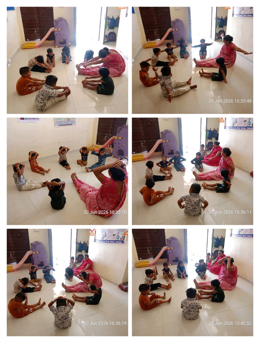 ICDSJamnagar's tweet photo. આંગણવાડી કેન્દ્ર પર હળવી કસરત આનંદદાયક ગીત સાથે આજે આંગણવાડી કેન્દ્ર ખાતે બાળકોને હળવી કસરત અને યોગ કરાવવામાં આવ્યા. કસરતદરમિયાન હાથ-પગની સરળ હિલચાલ, સ્થળ પર દોડ, કૂદકા તેમજ તાડાસન, તિતલી આસન અને યોગ ક્રિયાઓ કરાવવામાં આવી. https://t.co/DJskzaOUuy
