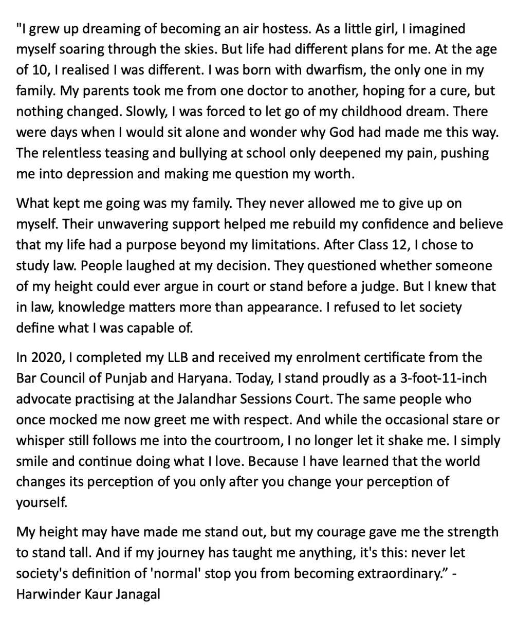 HumansofHind's tweet photo. "I have learned that the world changes its perception of you only after you change your perception of yourself. My height may have made me stand out, but my courage gave me the strength to stand tall. And if my journey has taught..." - Harwinder Kaur Janagal
#humansofhindustan https://t.co/QvIbClozFp