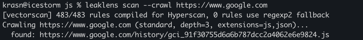 Dinosn's tweet photo. Releasing leaklens, https://t.co/60v4hV1718 a secret scanner which combines katana from project discovery, titus from praetorian-inc team and js-leaks for automated secret scan on websites. https://t.co/icyE80RWJX