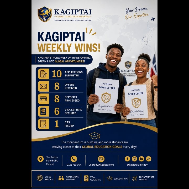 job_too's tweet photo. WEEKLY SCORECARD
🔥 This Week at Kagiptai
✅ 10 Applications Submitted
✅ 8 University Offers Received
✅ 8 Tuition Deposits Paid
✅ 6 Visa Letters Secured
✅ 1 CAS Issued
🌍 Students are moving closer to their global education dreams every day.
📞 0722 759 054 📧 info@kagiptai.c https://t.co/TGlWRoh3t4