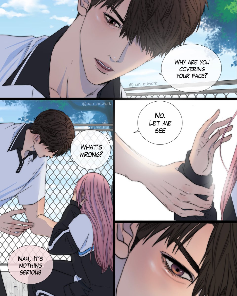 nan_artwork's tweet photo. (1/2) Lately I've been craving something a little lighter, but still very in character.
And I started wondering...what would happen if someone messed with MC during their high school days? How Caleb would react to that?

Read full 12 pages : https://t.co/becdJh8fQ5 https://t.co/5MoChV3Kgg