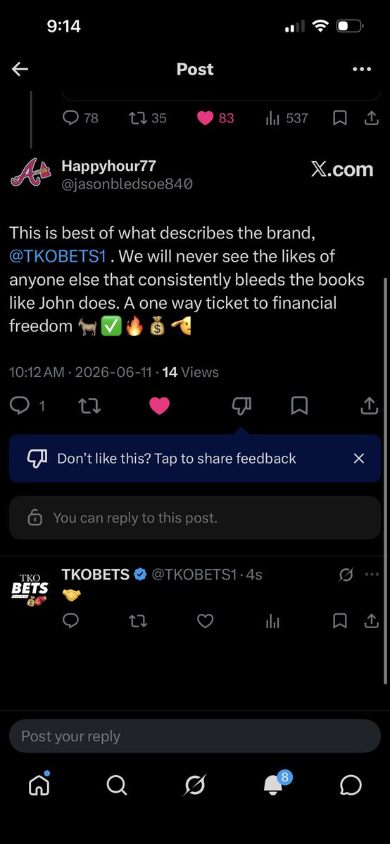 TKOBETS1's tweet photo. ANNIHILATION 
T K O B E T S 🥊 GREATEST ALIVE 
IMAGINE PAYING ME FOR THIS 

2026 UNDEFEATED💲JAN 1 - JUN 19 

FRIDAY SWEEP 🧹 
🧹 🧹 🧹 🧹 🧹 🧹 🧹 🧹
⭐️VIP YESTERDAY 
✅Parlay✅kc✅bos
✅TEX
✅Brazil 
✅DET 
✅MIL 
✅Morocco 
✅CHI 
✅Fritz 

The greatest of all time is someone who rises above everyone else through unmatched excellence, relentless dedication, and an unbreakable mindset. They don’t just win—they redefine what is possible, inspire generations, and leave a legacy that stands the test of time.

“The greatest of all time is not measured only by trophies or records, but by the impact they leave, the barriers they break, and the standard they set for everyone who follows.”

⭐️VIP WEBSITE(May/Jun 23 Cards 🥊)
✅8W-0 Perfect 🧹 Annihilation
✅3W-0 Perfect 🧹
✅8W-1  Money 
✅4W-0 Perfect🧹
✅5W-1  Money 
✅7W-0  Perfect 🧹
✅3W-0  Perfect 🧹
✅9W-1   Annihilation 
✅8W-2  Money 
✅7W-1   Money 
✅7W-0  Perfect🧹Annihilation 
✅6W-2   Money 
✅6W-2   Money 
✅6W-2   Money
✅10W-2 Annihilation 
✅12W-2  Annihilation 
✅7W-1    Money 
✅7W-0   Perfect 🧹Annihilation
✅5W-3    Money 
✅10W-0 Perfect 🧹Annihilation 
✅5W-1     Money 
✅5W-1     Money 
✅17W-3  Annihilation 
$50🇨🇦 BEST INVESTMENT IN LIFE

BEST IN THE 🌎
T K O B E T S 🥊