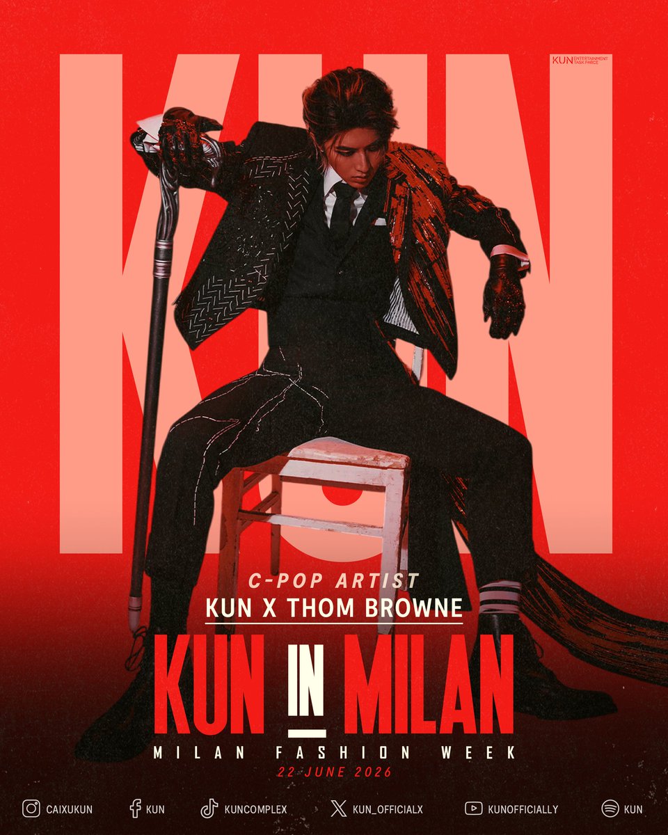 August1769193's tweet photo. Iconic singer-producer KUN arrives in Milan this June 22.

KUN for MFW 2026           
#KUN #THOMBROWNE #KUNxTHOMBROWNE @kun_officialx @ThomBrowne https://t.co/9H2p9H31TS