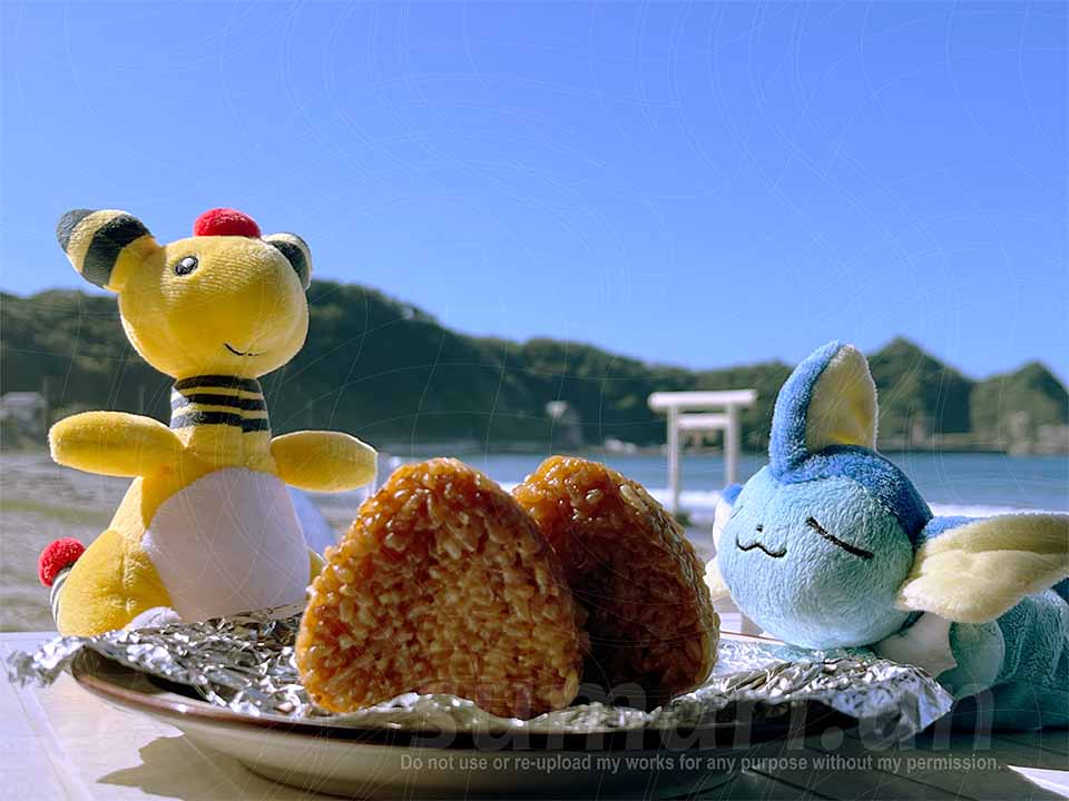 CH_Tails's tweet photo. おはぬーい( ´▵`)/ 
天気予報によると、しばらくぐずついた天気が続くらしいぞ、カントー地方。
5日前にも似たような事を書いてたが…結構、お日様を拝んだ気がする。では今週は如何に？

今日のおは写【焼きおにぎり】こんな青空が見られるといいね #ぬいぐるみ #ぬい撮り #ぬいぐるみの時間 https://t.co/vfLF7NtYLU