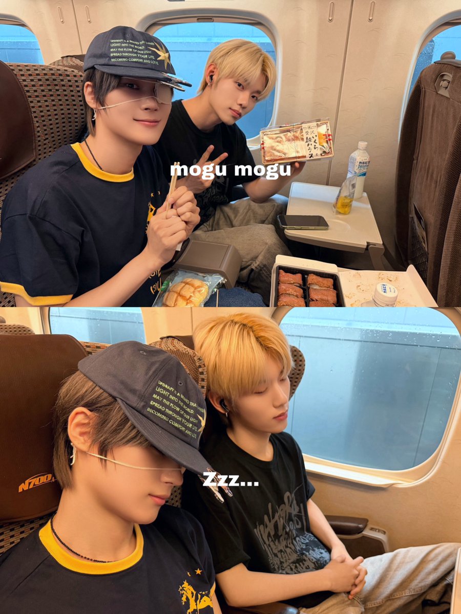 EVNNE_jp's tweet photo. EVNNE in 新幹線🚄

EVNNEたちは東京のENNVEに会いに向かってます‼️
美味しくご飯を食べたらおやすみモード🐑💤

東京のENNVEのみんな〜 明日楽しみにしてるね😎

#EVNNE #イブン
#뱉어 #뱉어_Backtalk https://t.co/bhSlVoV0zf
