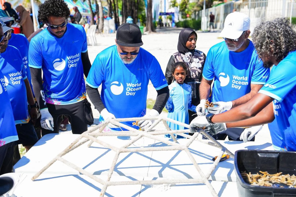 SaeyMarie's tweet photo. Our focus remains clear: driving crucial coral restoration, active ocean protection, &amp; equipping a devoted, capable youth generation to lead the charge. Huge thanks to Minister @Shiyamaldives for spearheading this vital initiative!🩵  #WorldOceanDay2026 #moodhufest #saveouroceans https://t.co/xcbD9Aiy7K