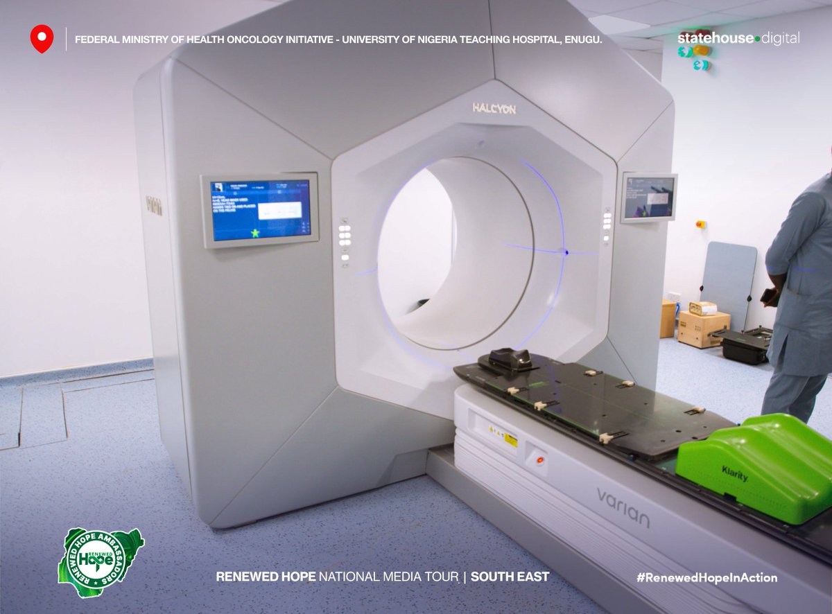 NGRPresident's tweet photo. As the South East leg of the Renewed Hope National Media Tour continued in Enugu State, participating journalists and stakeholders visited the Federal Ministry of Health’s Oncology Centre at the University of Nigeria Teaching Hospital.

The facility is part of ongoing efforts to strengthen Nigeria’s healthcare infrastructure by expanding access to specialised cancer diagnosis and treatment services. The inspection offered firsthand insight into investments aimed at improving healthcare outcomes and reducing the burden of seeking advanced medical care outside the country.

📍Federal Ministry of Health Oncology Initiative - University of Nigeria Teaching Hospital, Enugu

#RenewedHopeAgenda #PresidentTinubu #StateHouseDigital #RenewedHopeInAction #RenewedHopeMediaTour