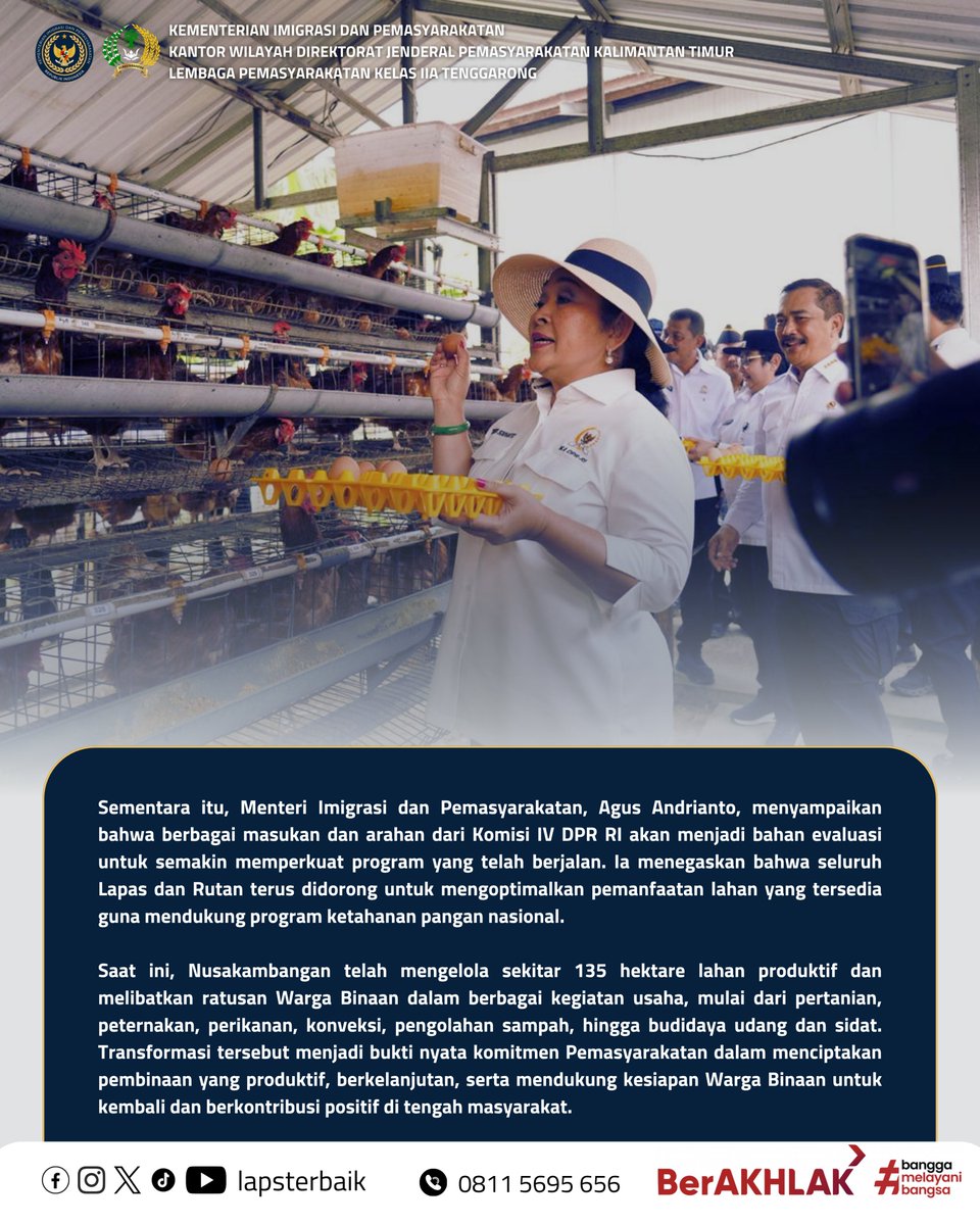 lapsterbaik's tweet photo. Ketua Komisi IV DPR RI, Titiek Soeharto, mengapresiasi keberhasilan Nusakambangan dalam mengembangkan program ketahanan pangan dan pembinaan kemandirian Warga Binaan. https://t.co/WgrHE0bDi7