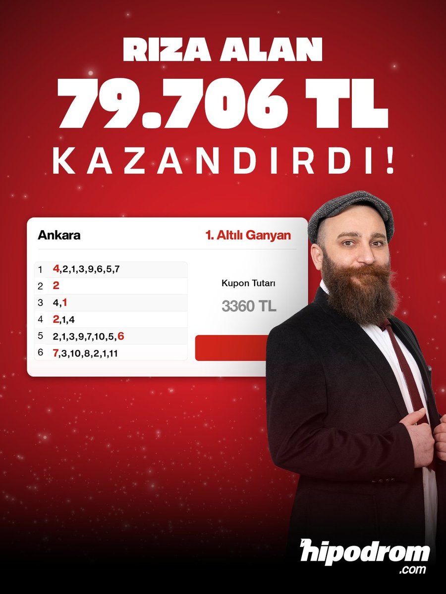 hipodromtr's tweet photo. 💥 🎁 Uzman yazarımız Rıza Alan (@rza62_) 20 Haziran Cumartesi Ankara yarış programında 1. Altılı Ganyan’da üyelerimize altılı kampanyamızla birlikte 79.706 TL kazandırdı. https://t.co/yyvjINO4SO