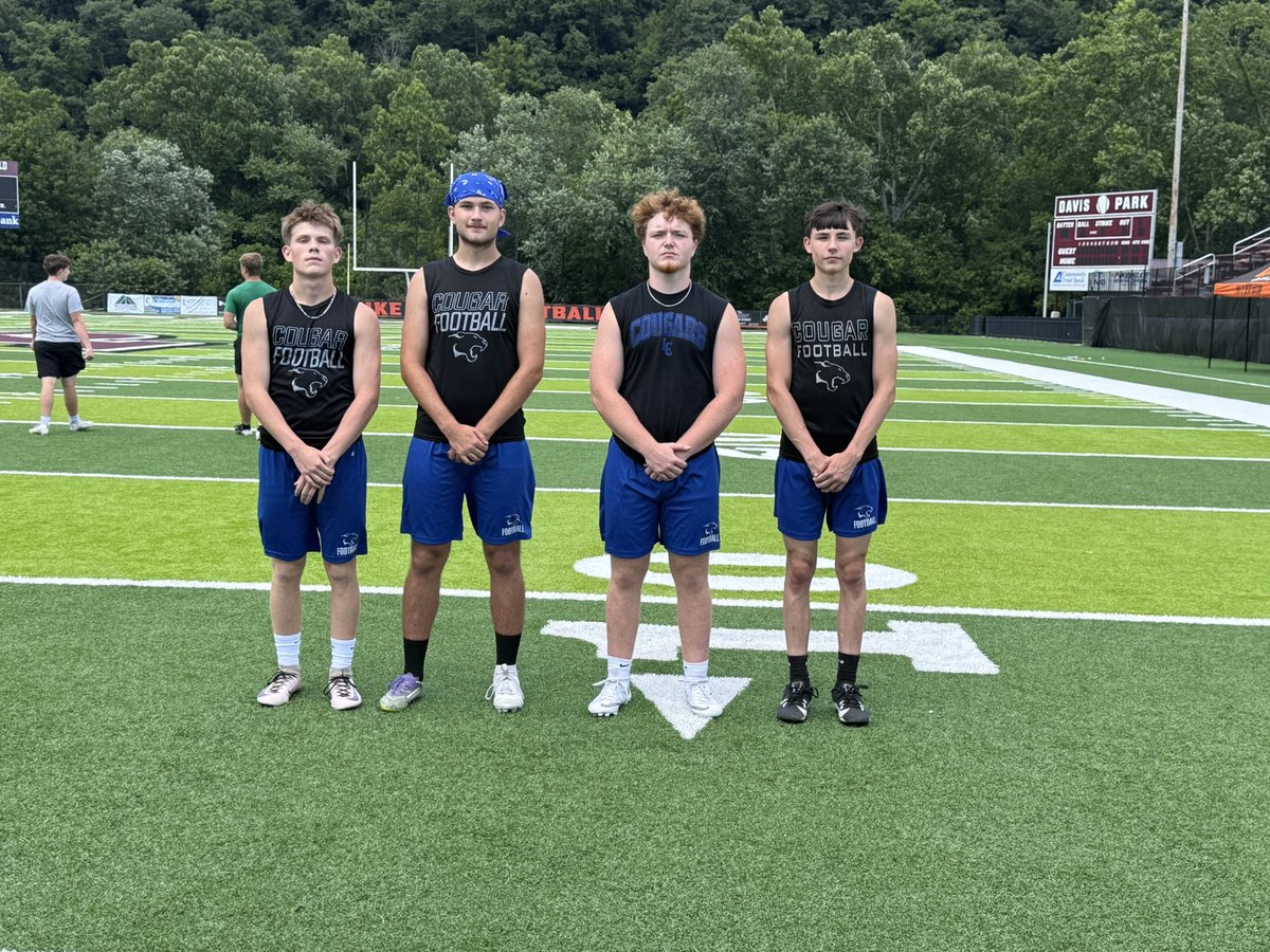 LCCHSFootball's tweet photo. Your Cougars Specialist had a great time competing at the @UPIKEFOOTBALL specialist/ prospect camp yesterday. Pictured- @JacksonChi74476 @IsaiahKiser1199 Jaden Gibson and Morgan Reynolds. #CougarNation 
@CoachMikeHarris @CoachA_Minor @CoachFipps https://t.co/cEDw6P41Ka